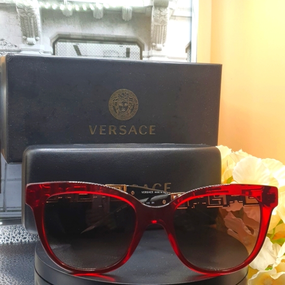 NEW💜VERSACE Bordeaux/Brown,Burgundy Sunglasses 54mm💚<Full inclusion> - Picture 4 of 8